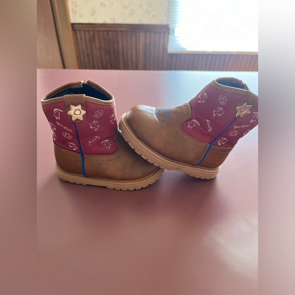 Brown and Pink Kids' Cowboy Boots